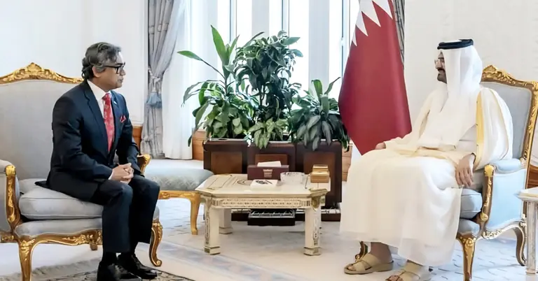 রাষ্ট্রদূত মোহাম্মদ হযরত আলী খান ও ডেপুটি আমির শেখ আব্দুল্লাহ বিন হামাদ আল থানি